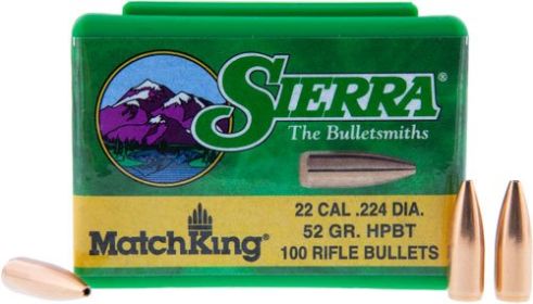 Sierra Bullets .22 Cal .224 (Option: 52Gr Hpbt Match 100Ct)