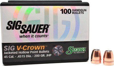 Sierra Bullets .45 Cal .4515 (Option: 200Gr Jhp Sig V-Crown 100Ct)