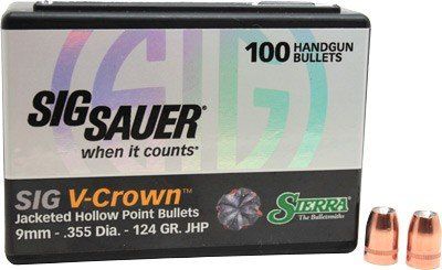 Sierra Bullets 9Mm .355 (Option: 124Gr Jhp Sig V-Crown 100Ct)