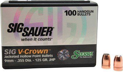 Sierra Bullets 9Mm .355 (Option: 125Gr Jhp Sig V-Crown 100Ct)