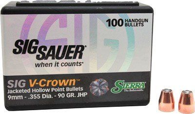 Sierra Bullets 9Mm .355 (Option: 90Gr Jhp Sig V-Crown 100Ct)